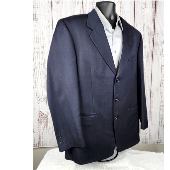 Albert Nipon Suit Mens 46R Navy 3 Button Wool Color Black - Picture 3 of 14